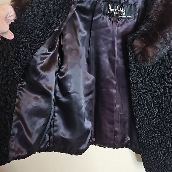 True Vintage Persian Lamb Wool Black Short Coat W Real Fur Collar 1950s 1960s - Picture 10 of 14